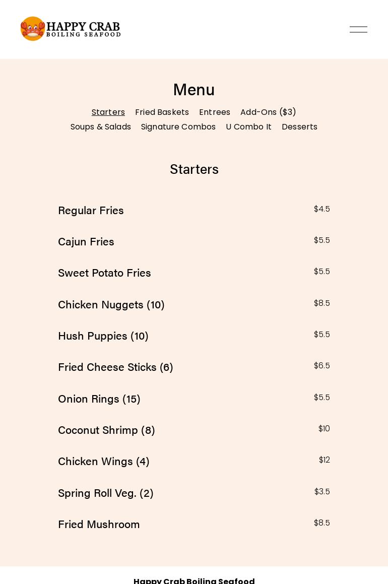 Happy Crab Menu