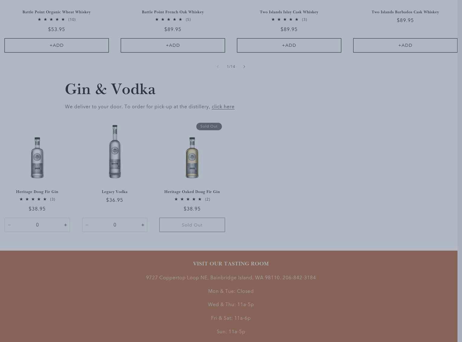 Bainbridge Organic Distillers Menu