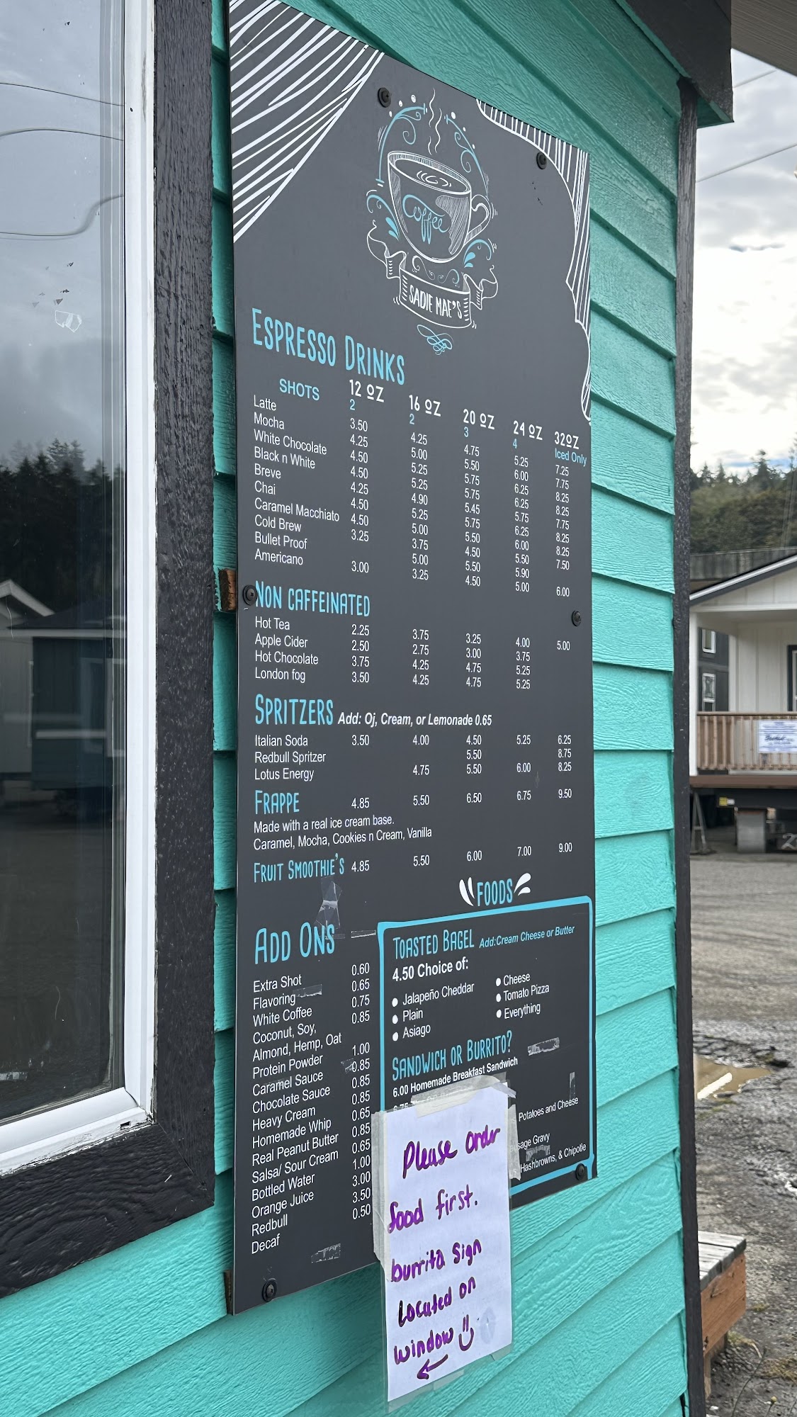 Sadie Mae's Coffee Menu