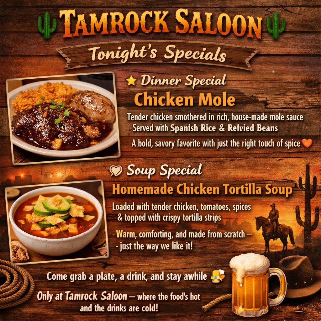 Tamarack Saloon Menu