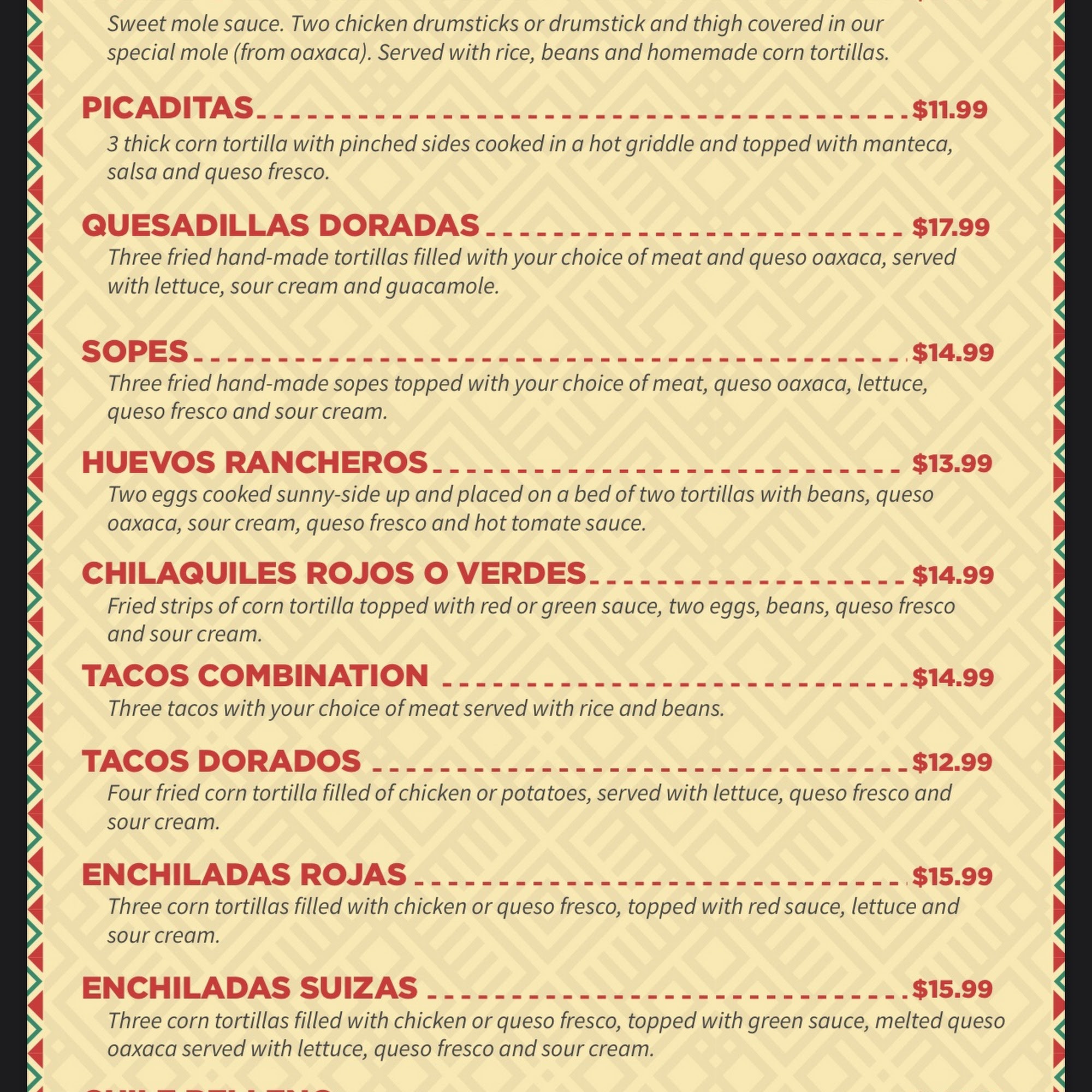 Dona Marina Menu
