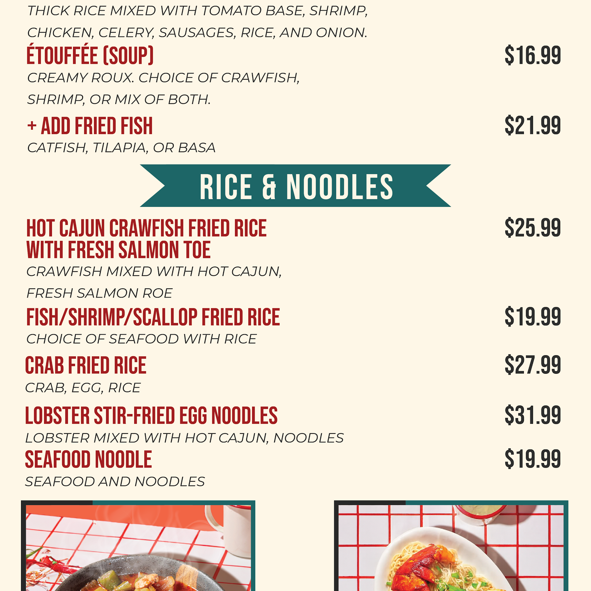 Hot Cajun Crawfish Menu