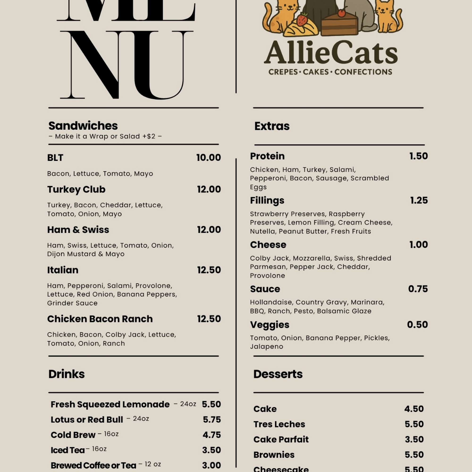 AllieCats Menu