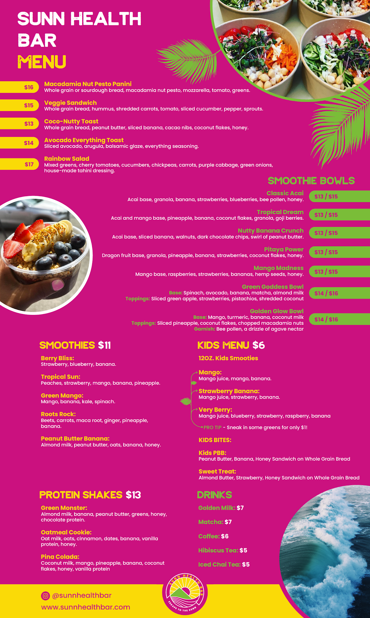 Sunn Health Bar Menu
