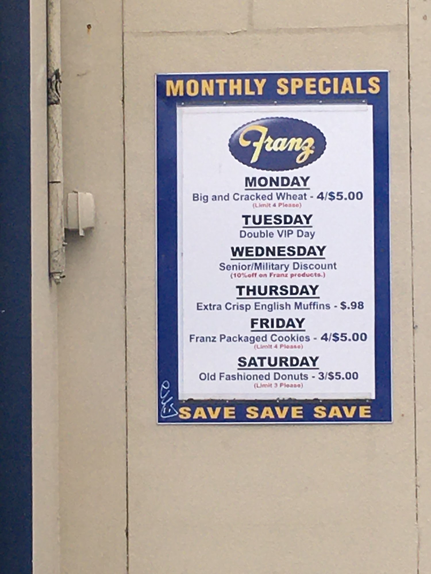 Franz Bakery Outlet Store Menu