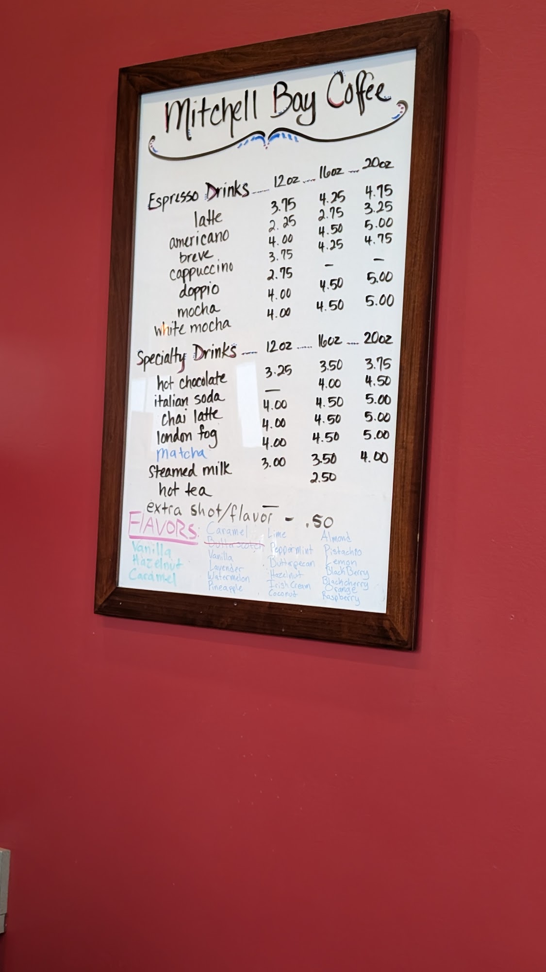 Mitchell Bay coffee Menu