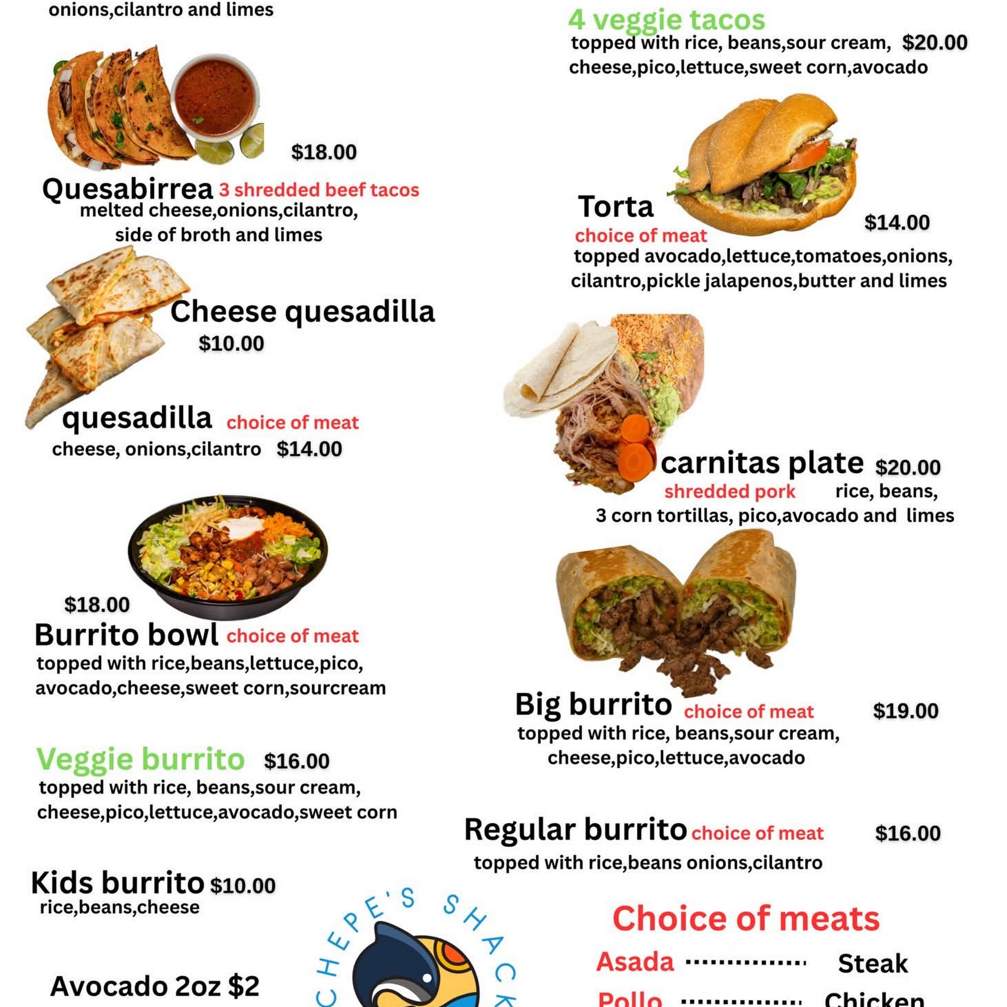 Chepe's shack Menu