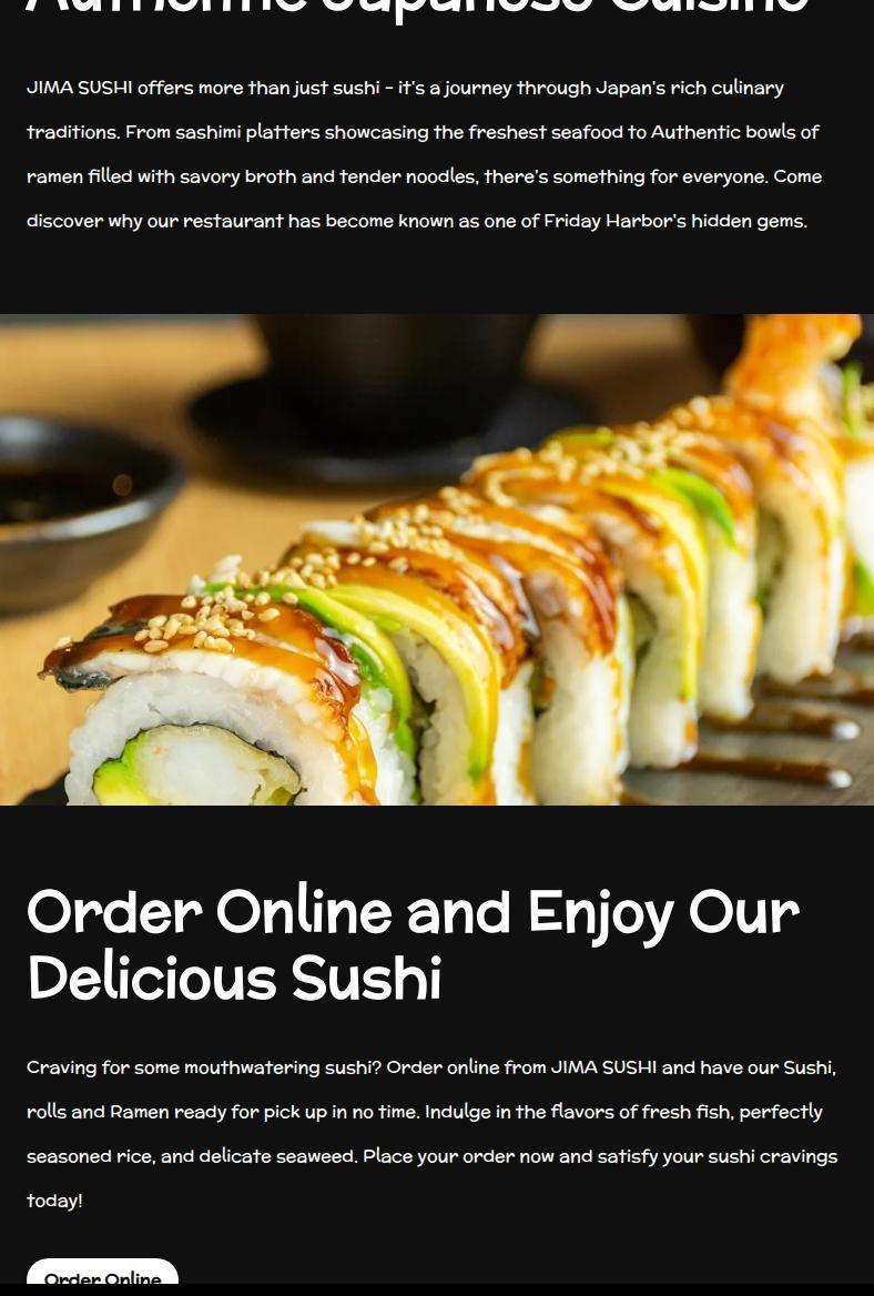 Jima Sushi Friday Harbor Menu