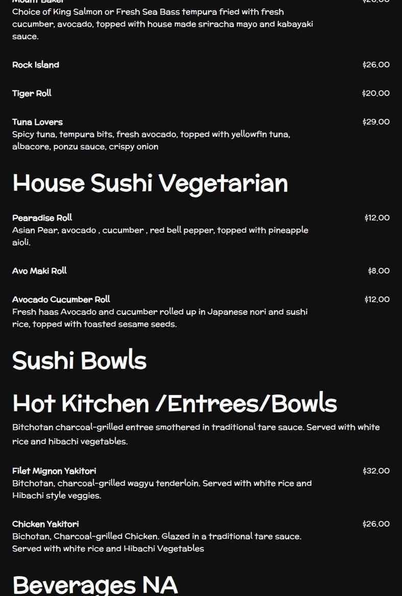 Jima Sushi Friday Harbor Menu