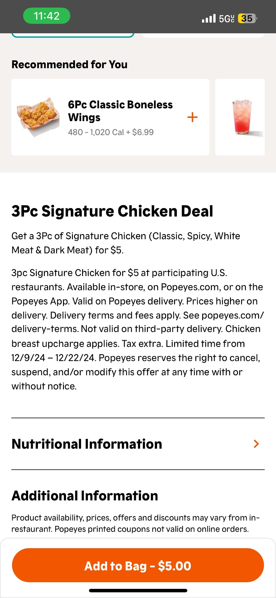 Popeyes Louisiana Kitchen Menu