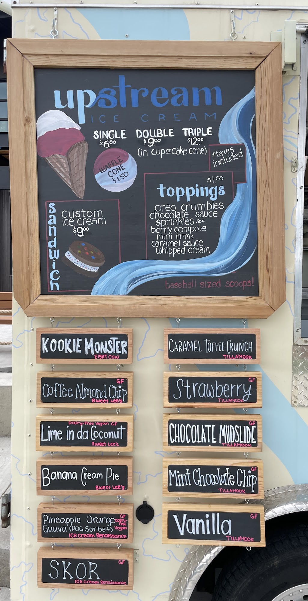 Upstream Ice Cream Menu
