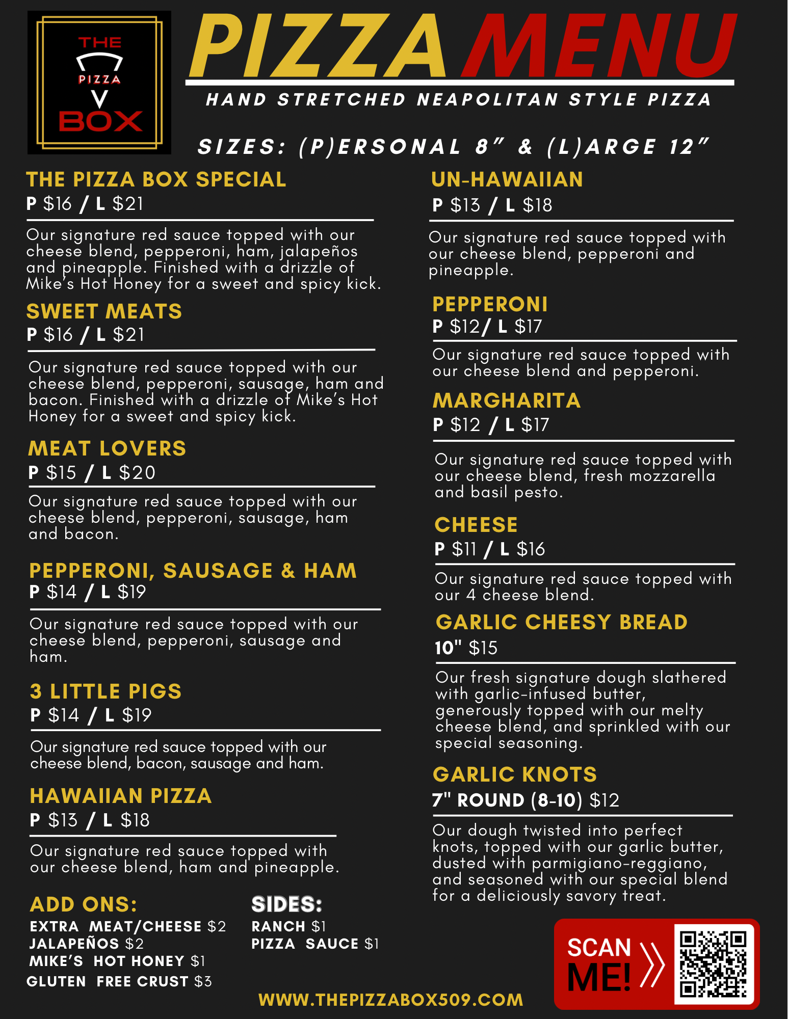 The Pizza Box 509 Menu