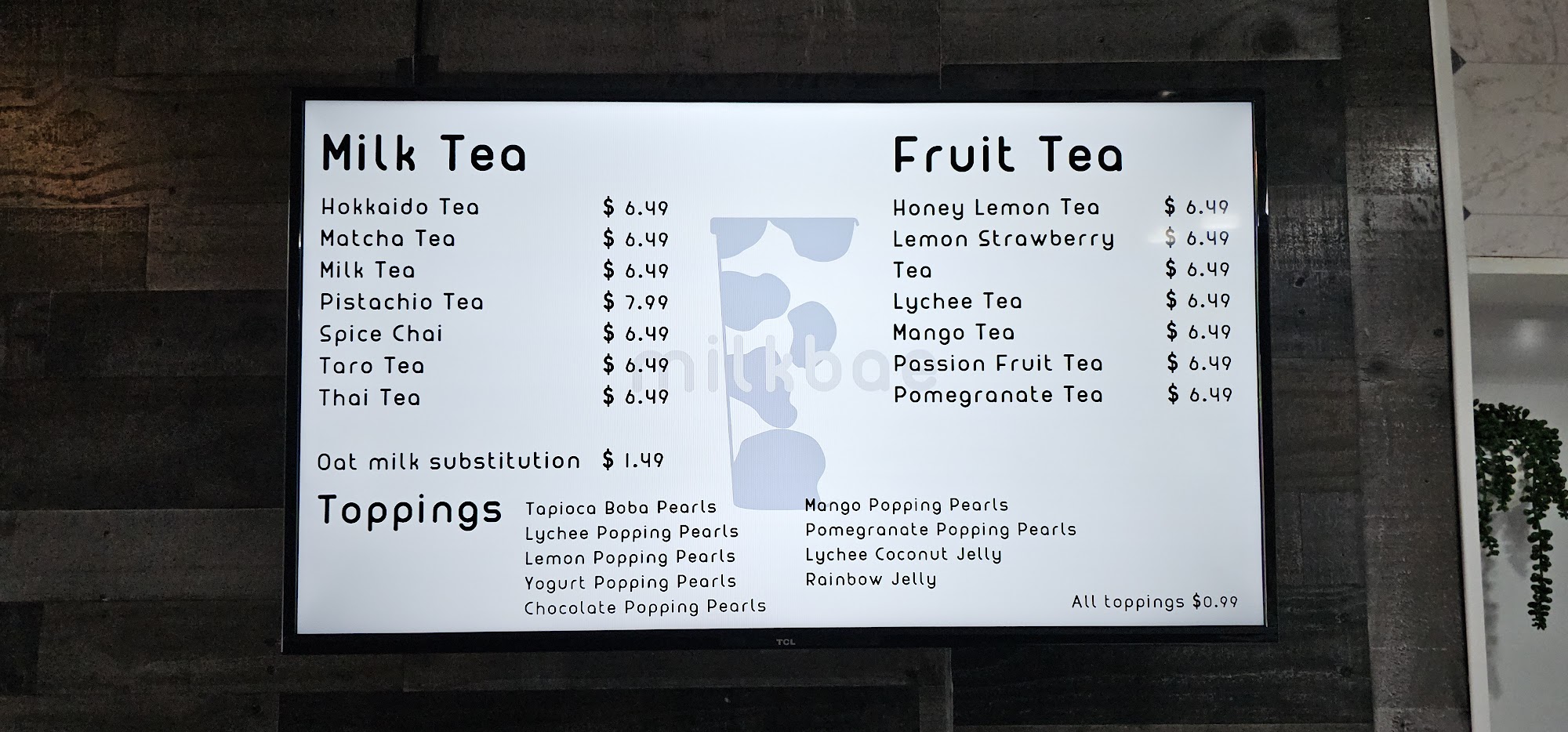 Milkbae Menu