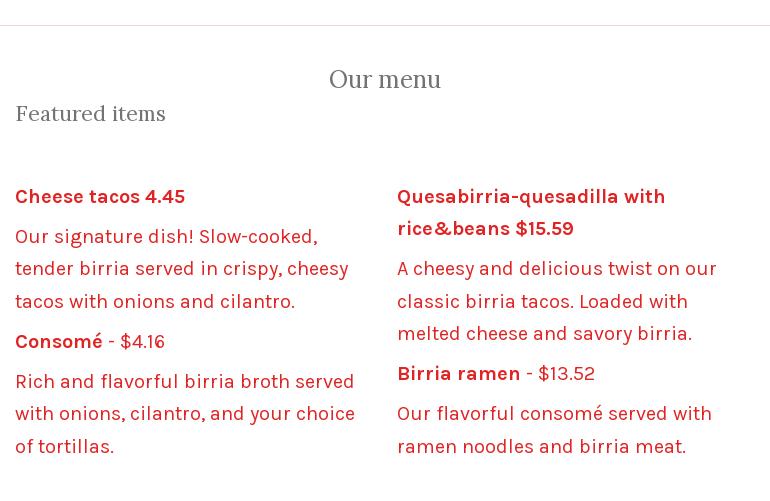 Birrieria mi tierra Menu
