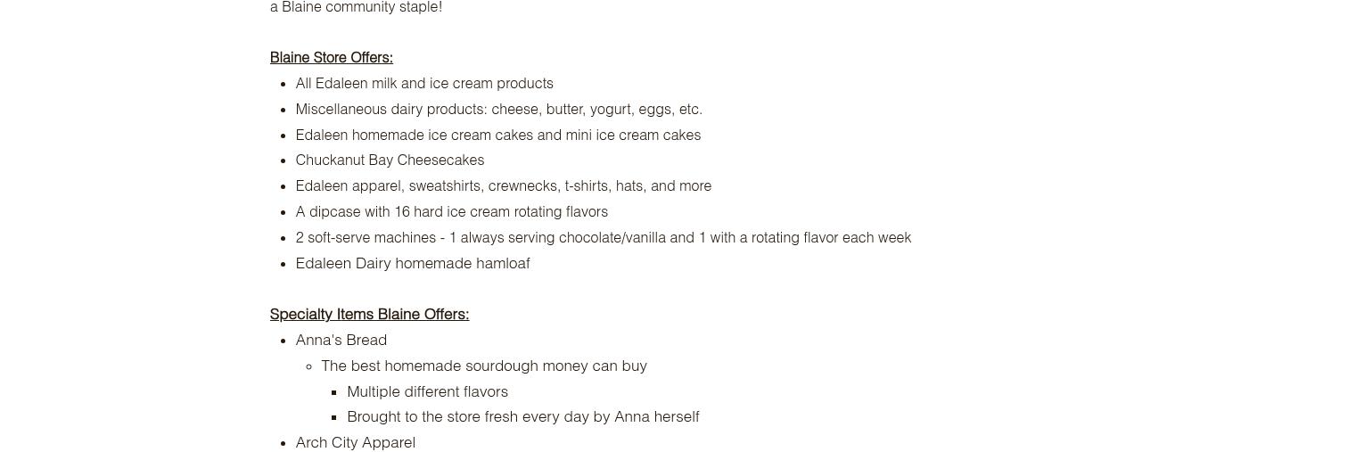 Edaleen Dairy Farm Menu