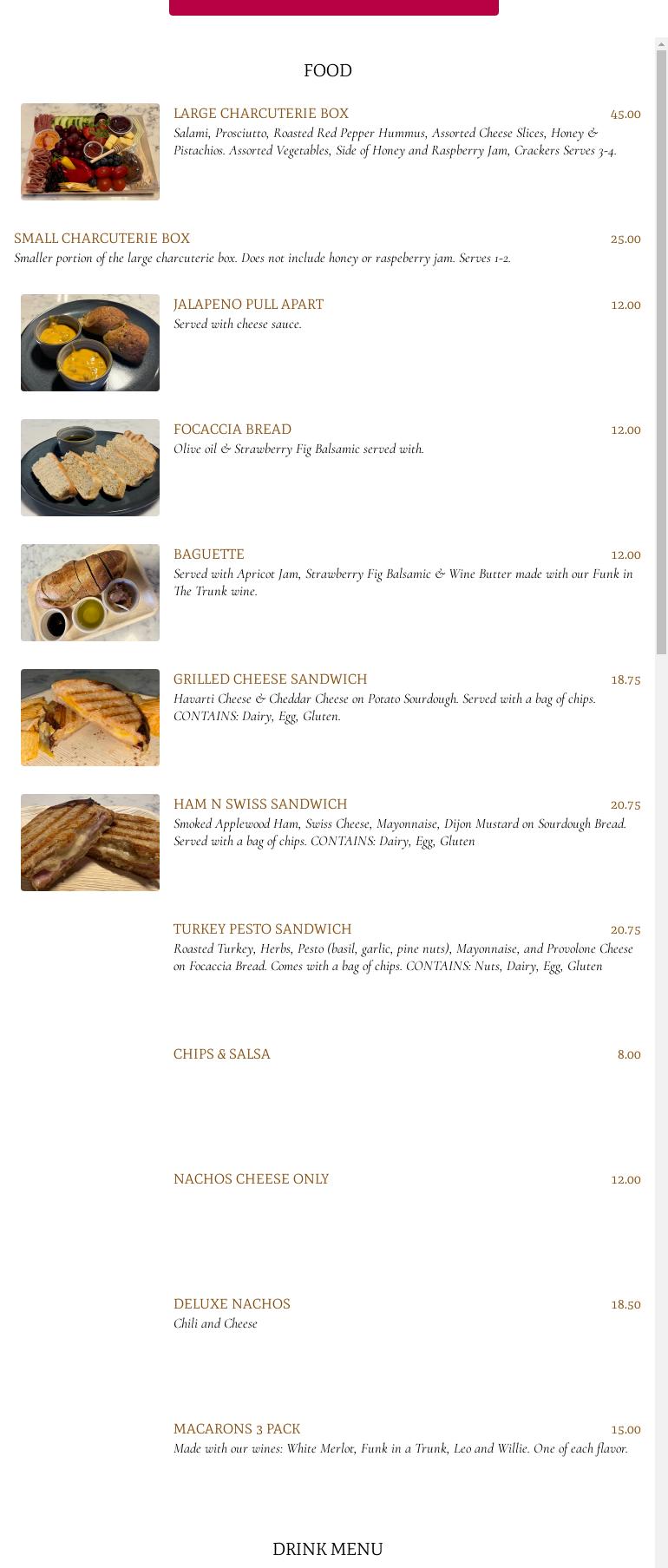 Chelan Ridge Winery Menu