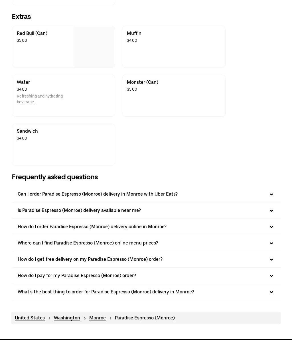 Paradise Espresso Menu