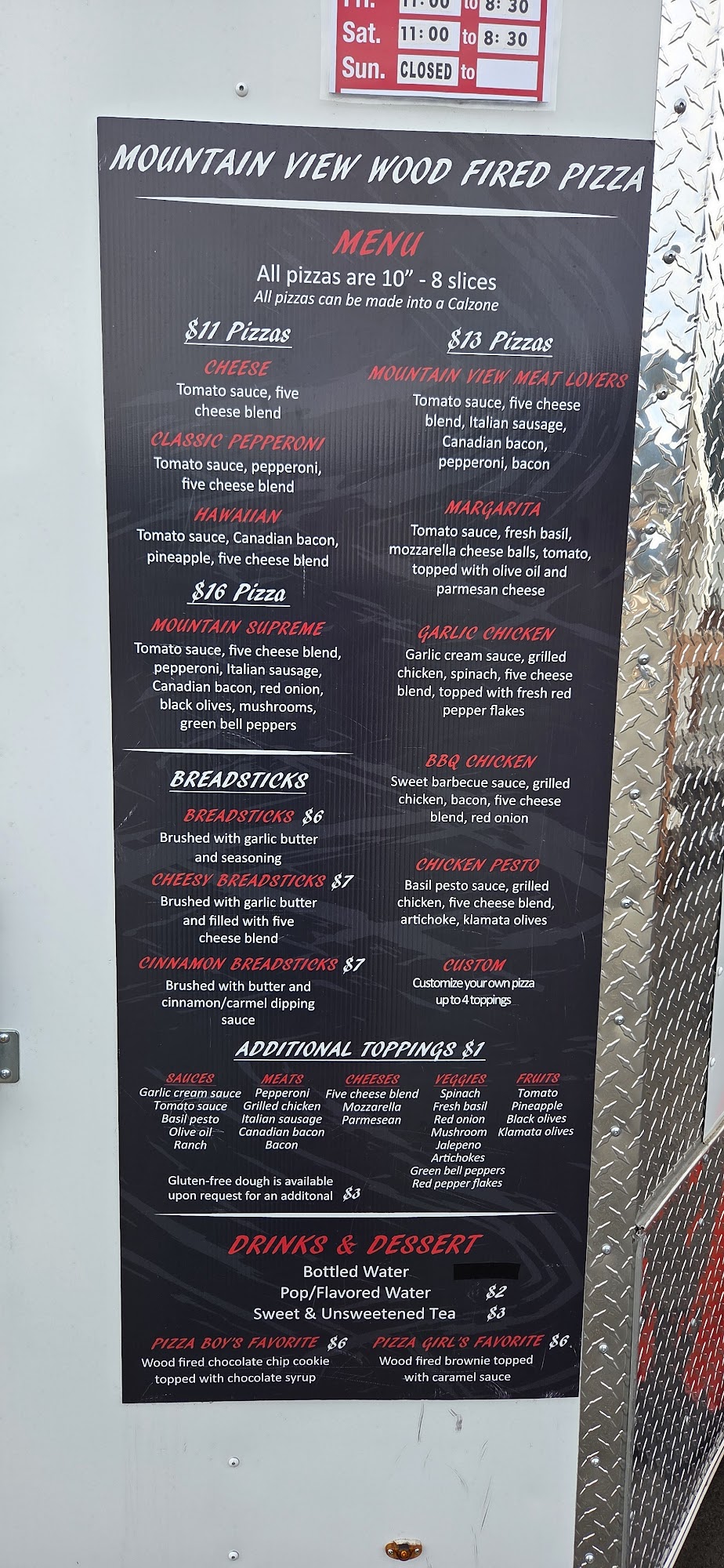 Mountain View Woodfired Pizza Menu