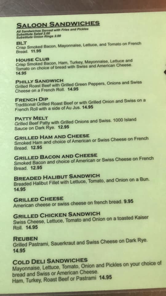 Walkabout Creek Saloon Menu