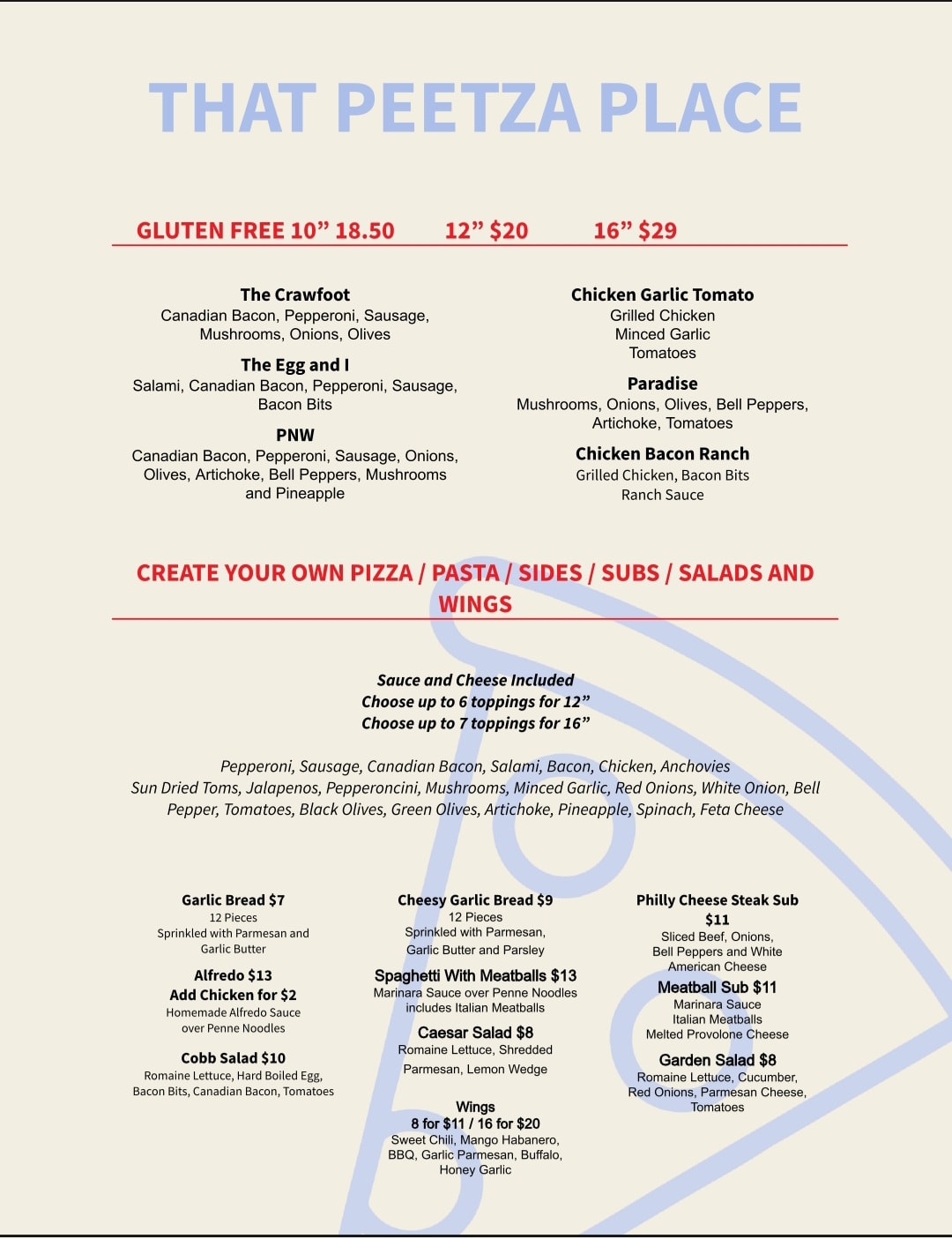 That Peetza Place Menu