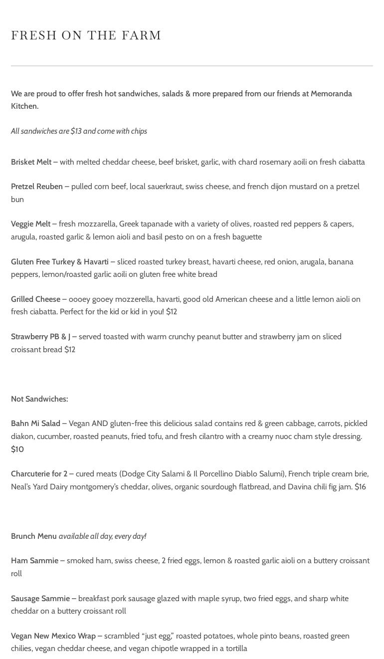 Yoked Farmhouse & Brewery Menu