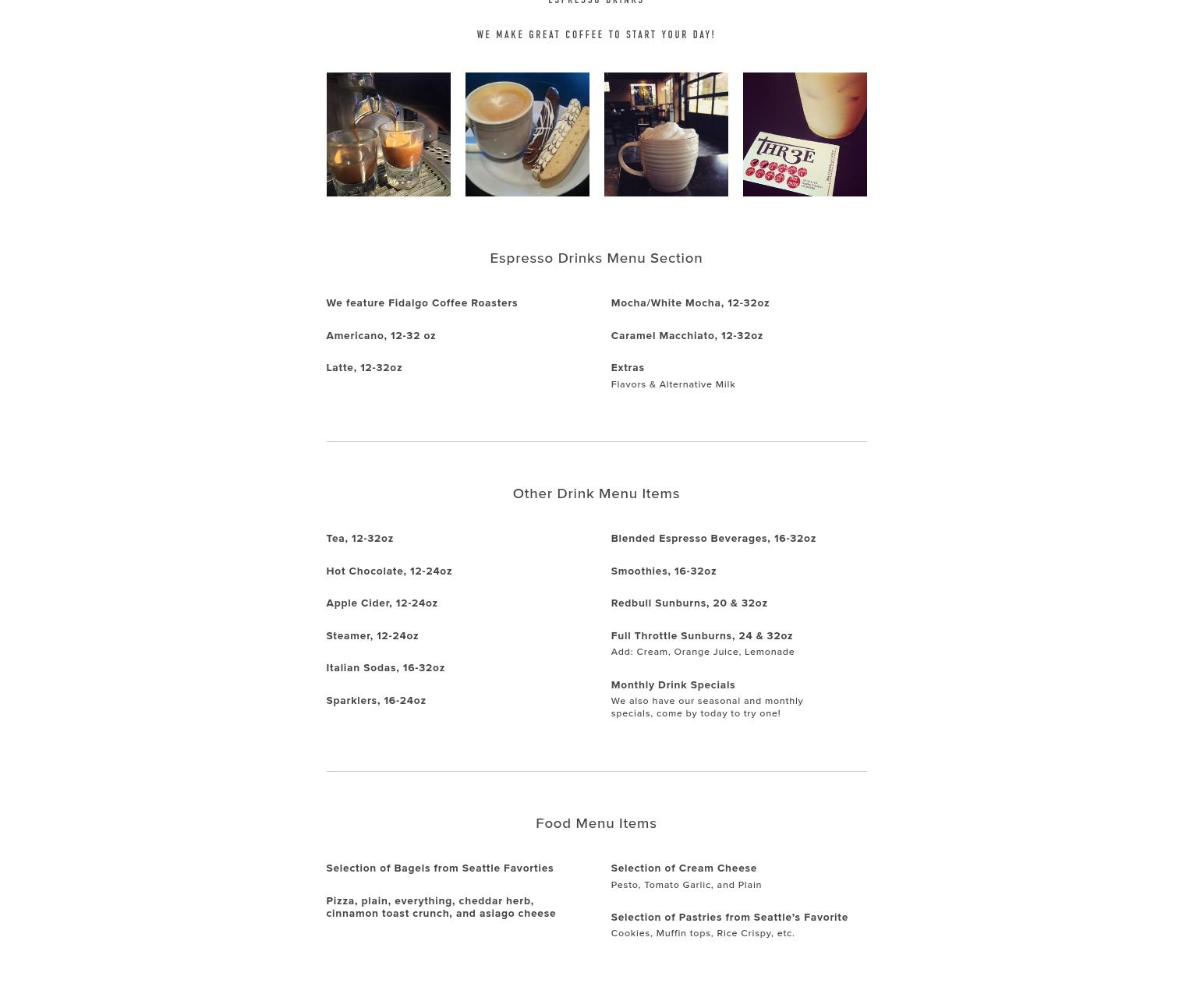 Thr3e Coffee Menu