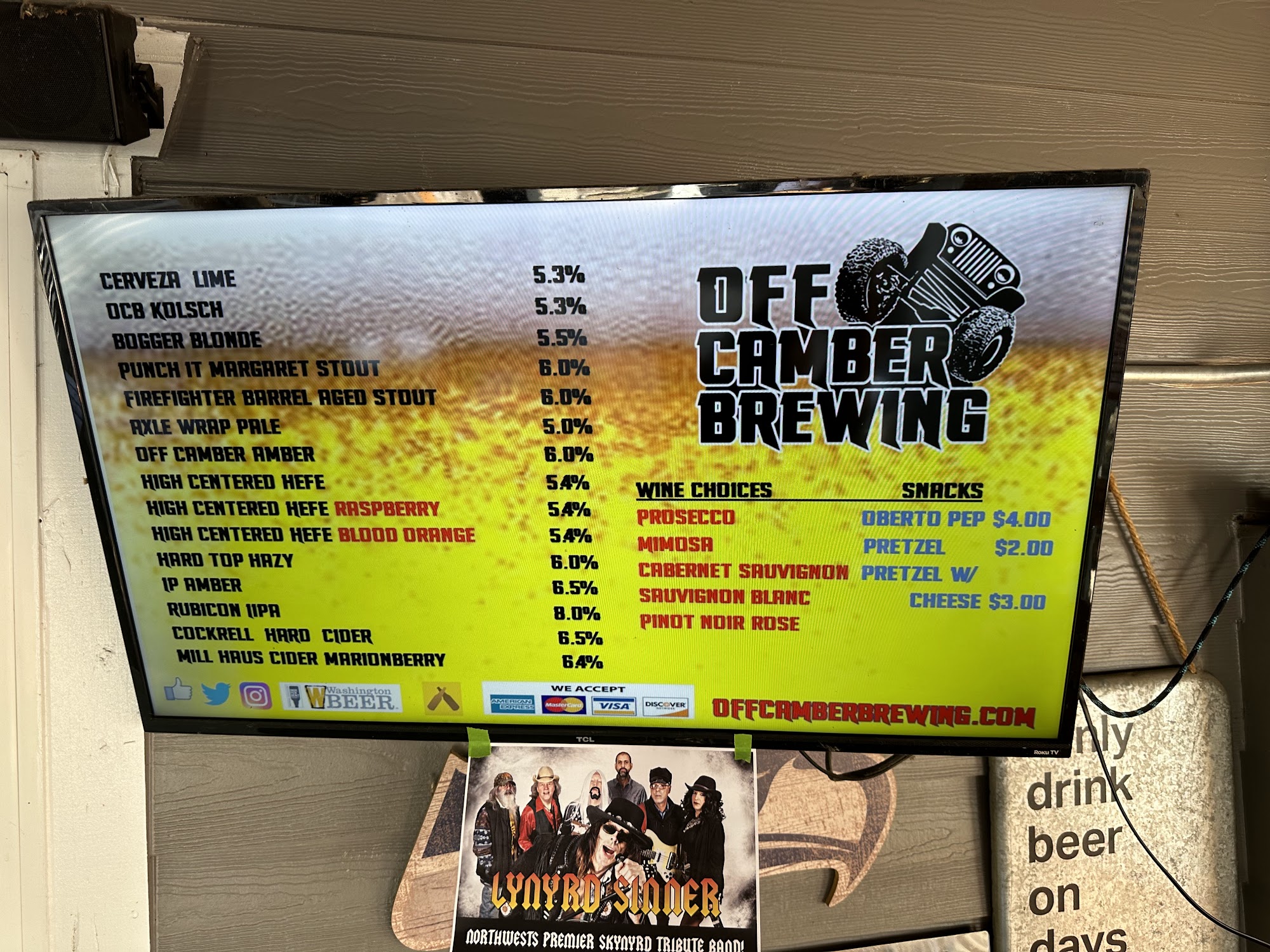 Off Camber Brewing Menu