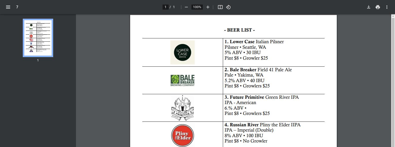 All Things Wine Menu