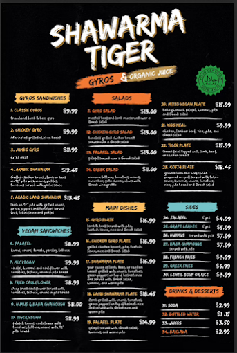 Shawarma Tiger Menu