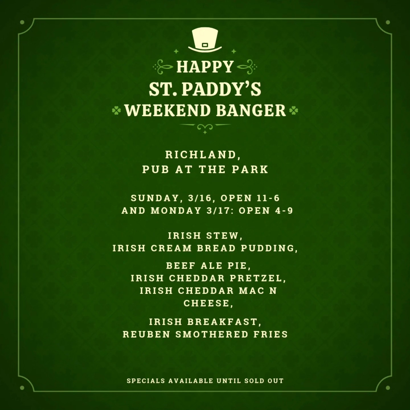 Moonshot Brewing Pub at the Park Menu