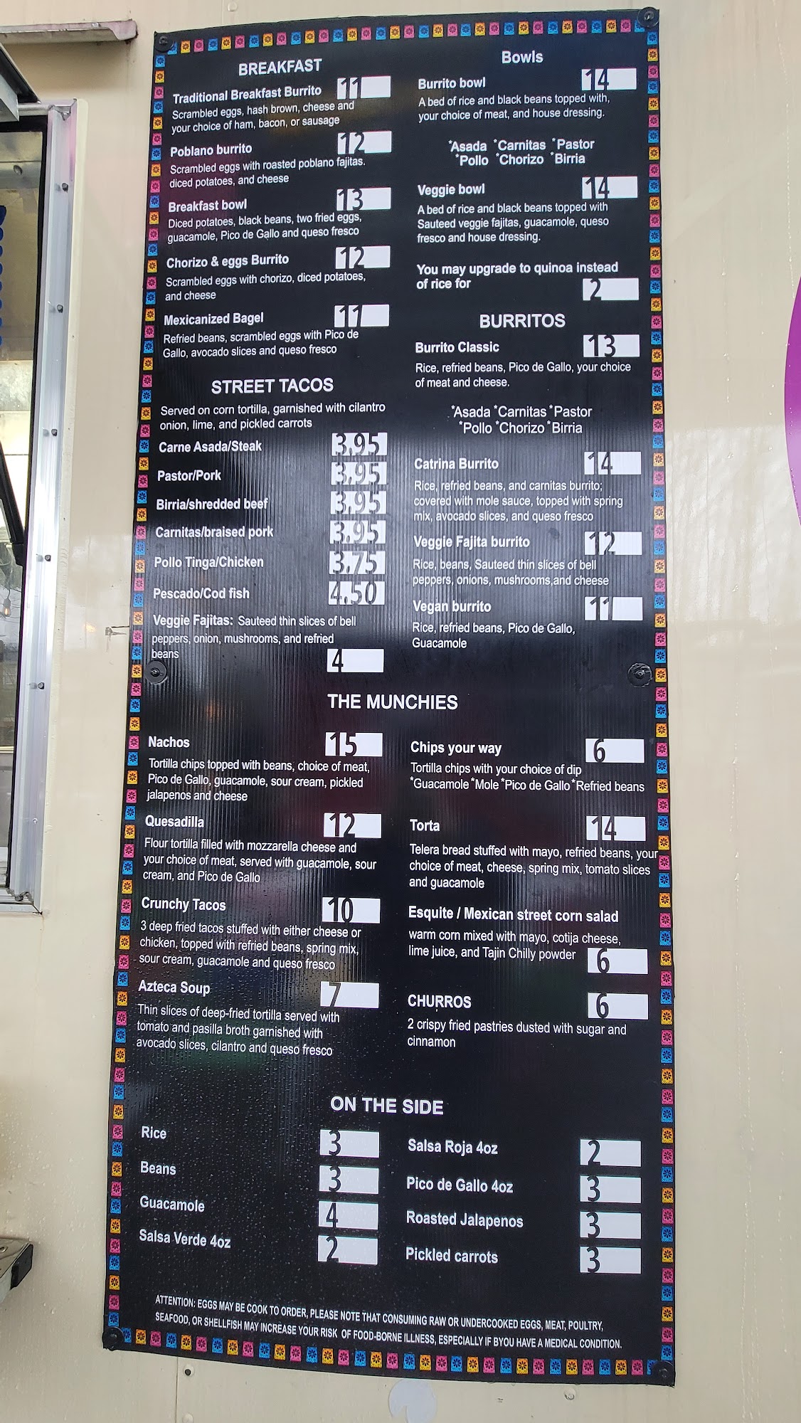 La Catrina Menu