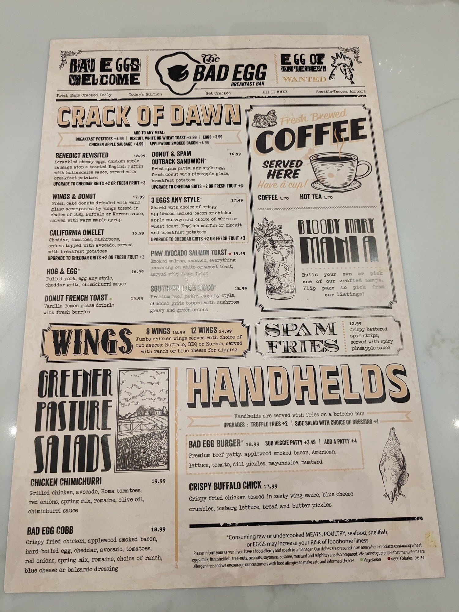 Bad Egg Breakfast Bar Menu