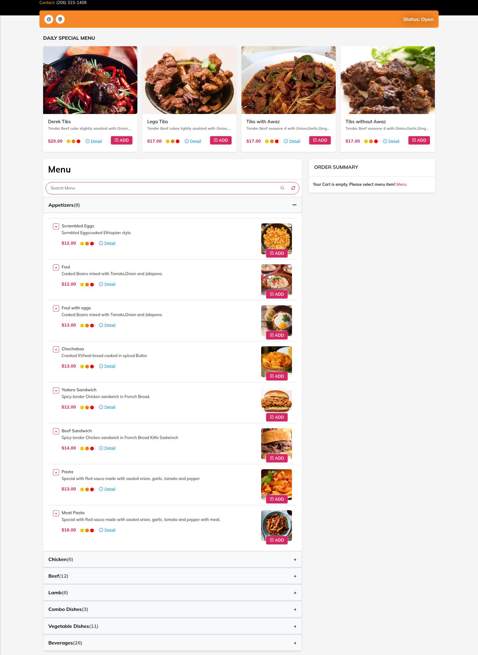 Zobel Ethiopian Cuisine Menu