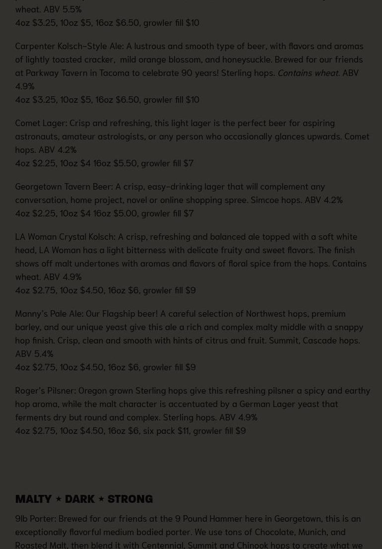 Georgetown Brewing Co Menu