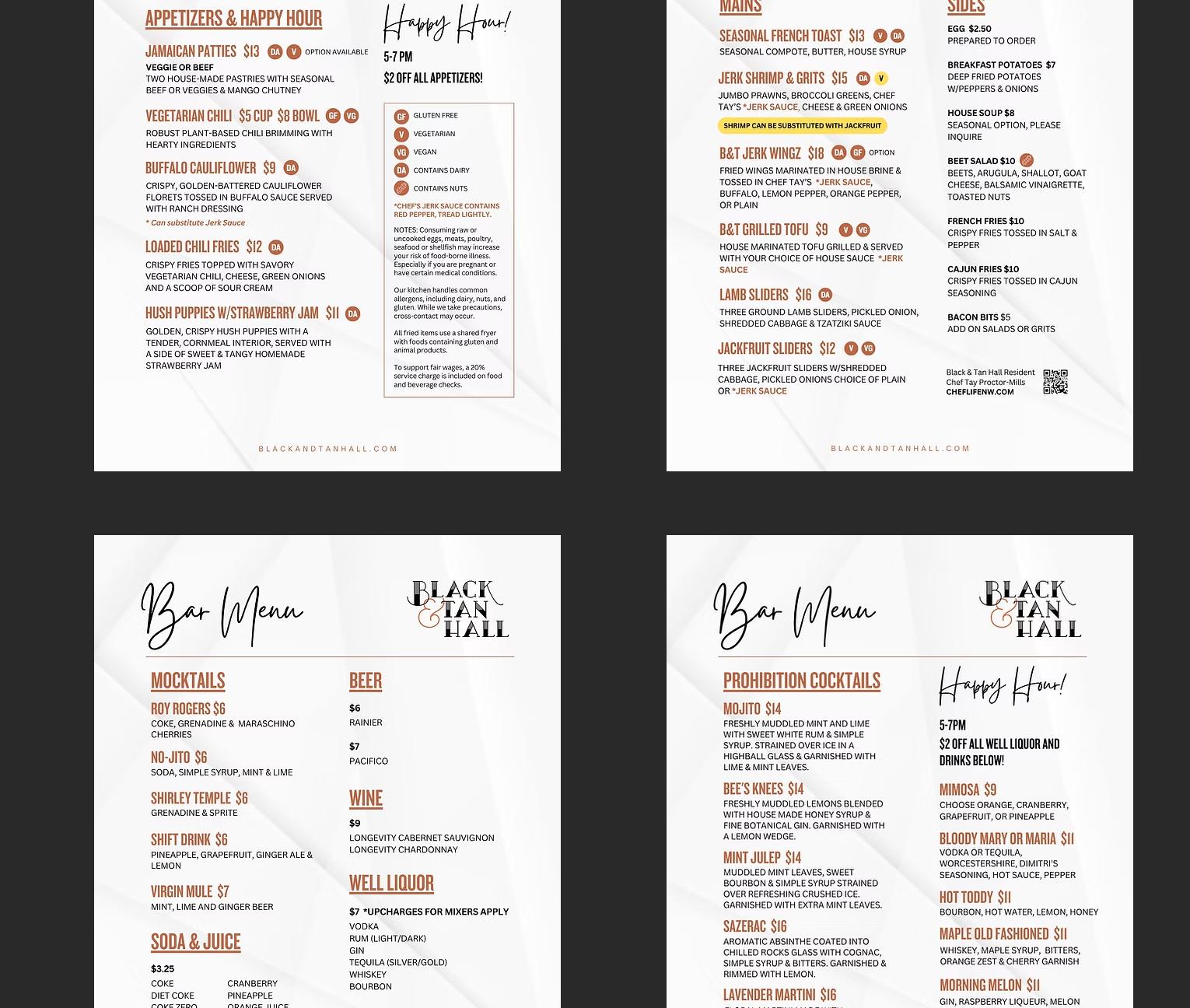 Black & Tan Hall Menu