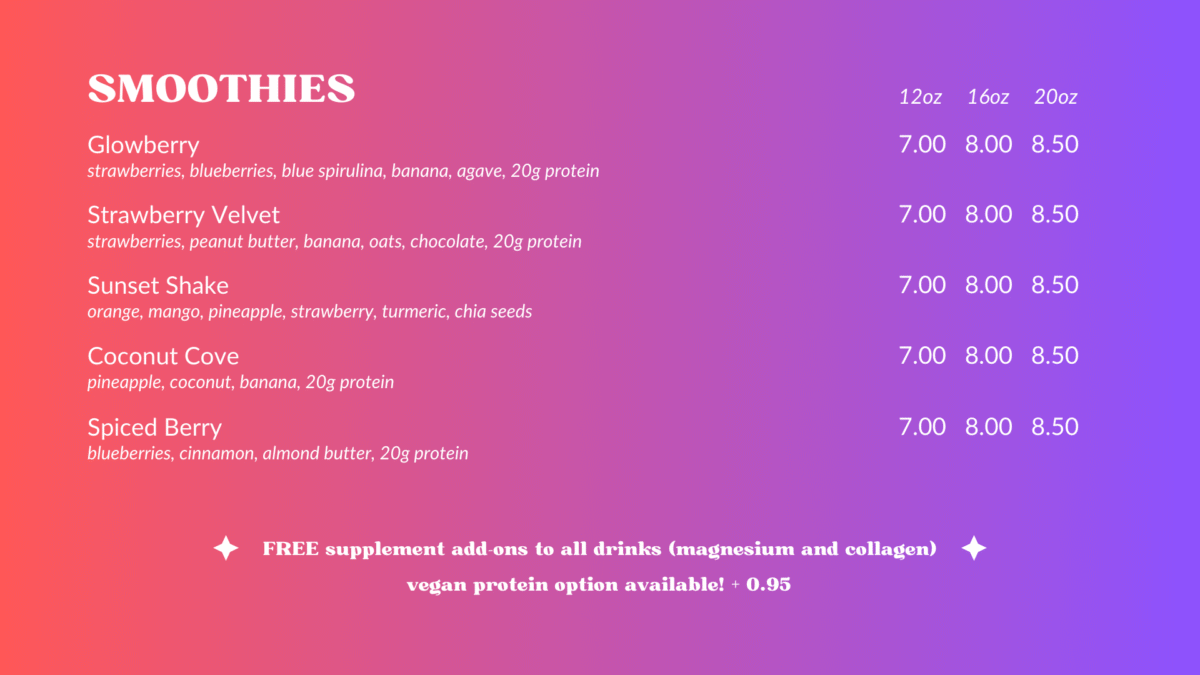 Praxis Yoga & Cafe Menu