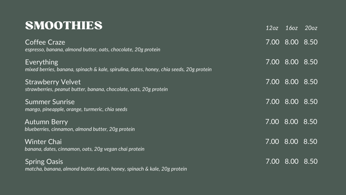 Praxis Yoga & Cafe Menu