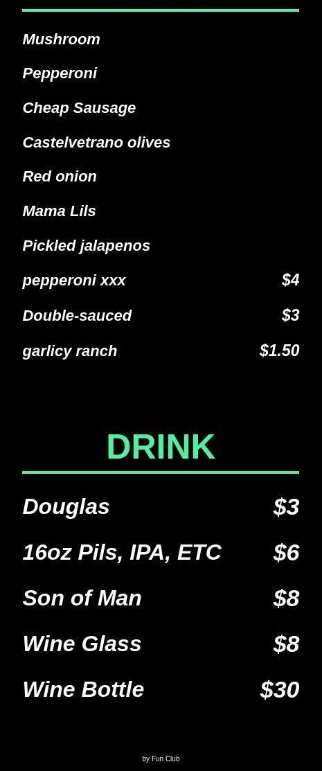 My Friend Derek’s Menu