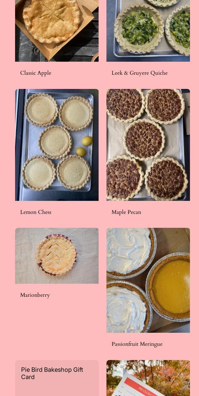 Pie Bird Bakeshop Menu