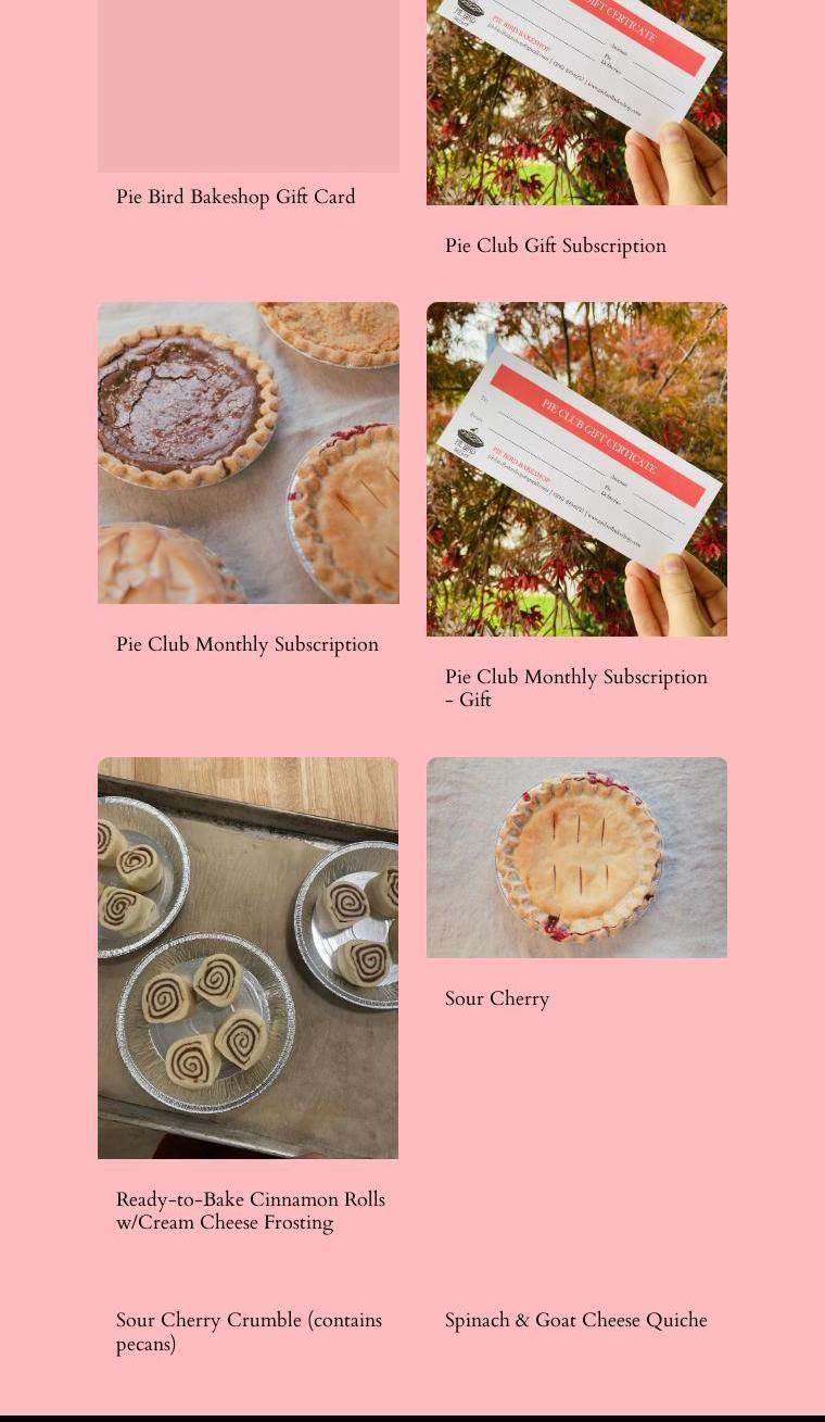 Pie Bird Bakeshop Menu