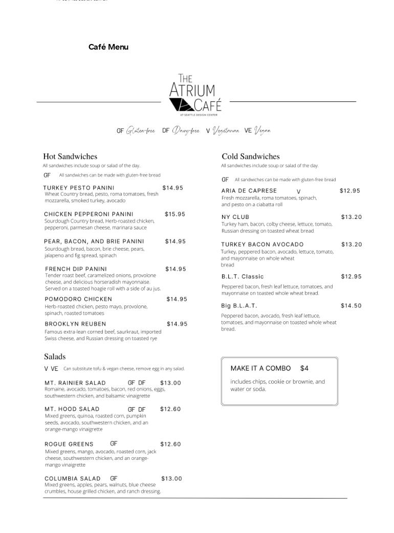 The Atrium Café at Seattle Design Center Menu