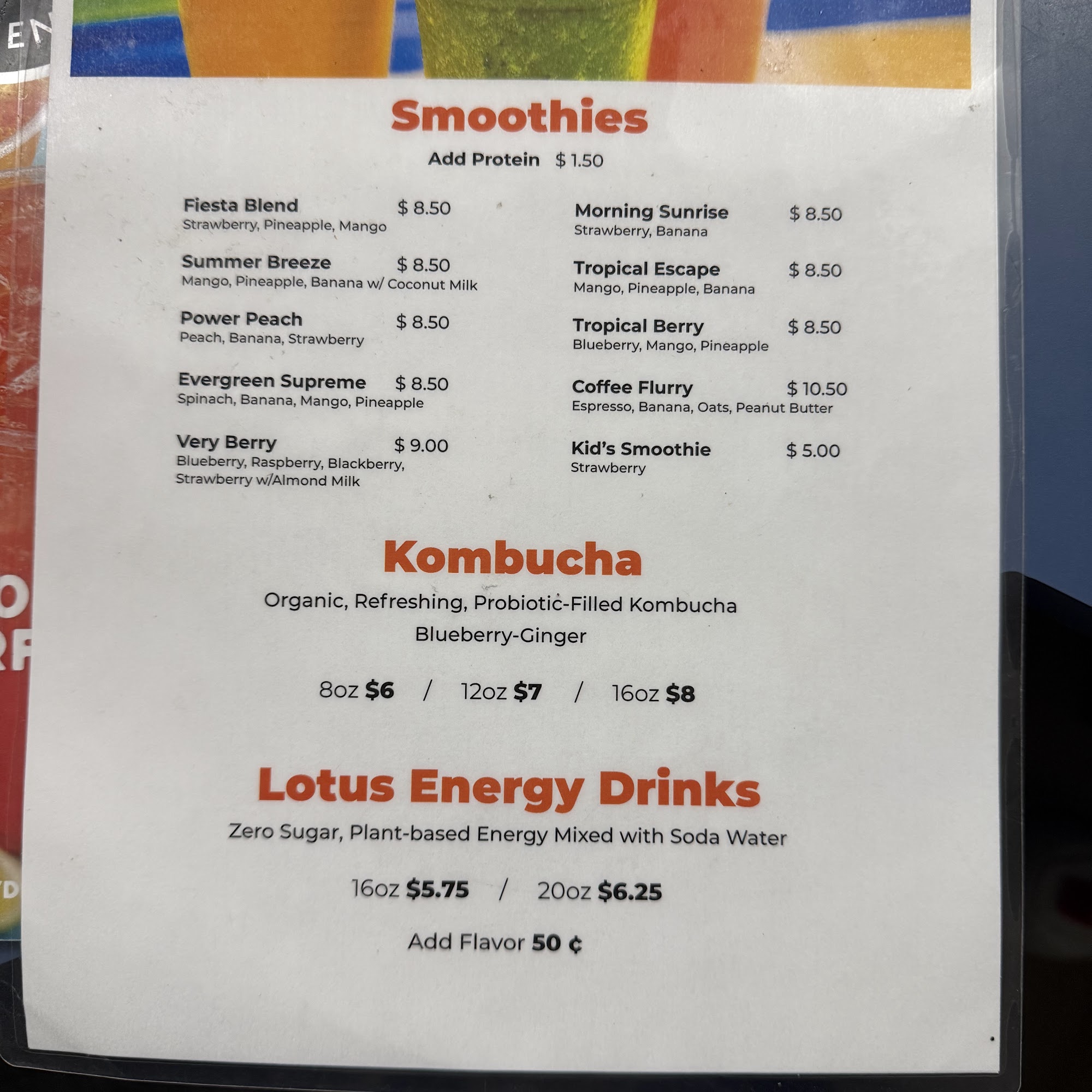 Center Court Cafe Menu