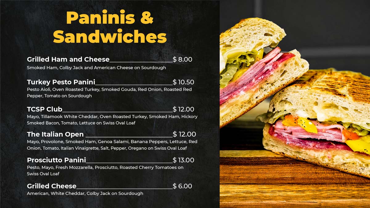 Center Court Cafe Menu