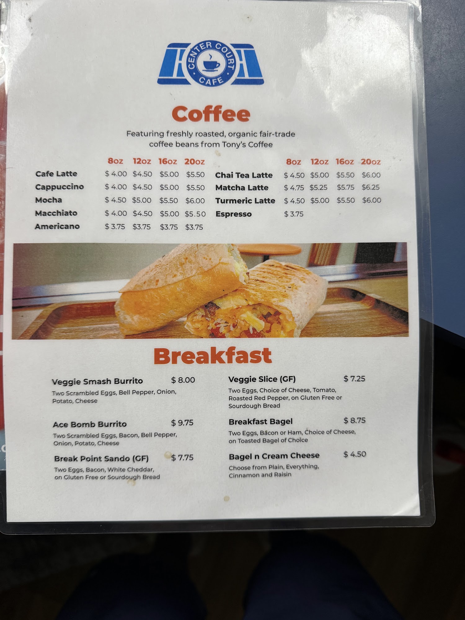 Center Court Cafe Menu