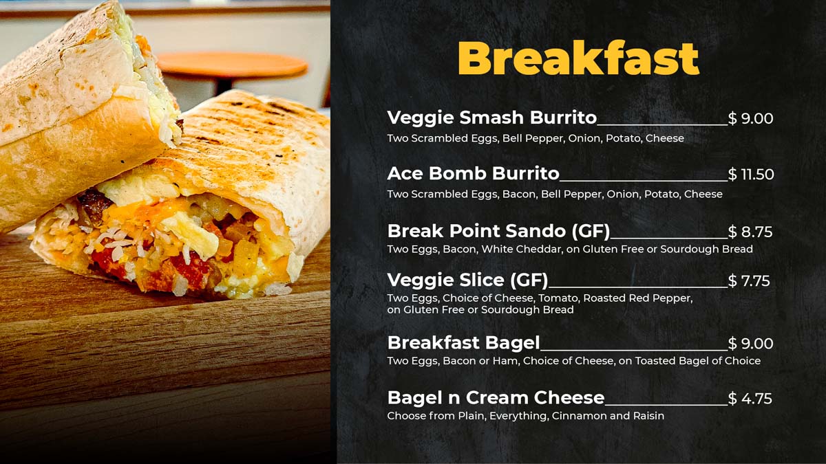 Center Court Cafe Menu