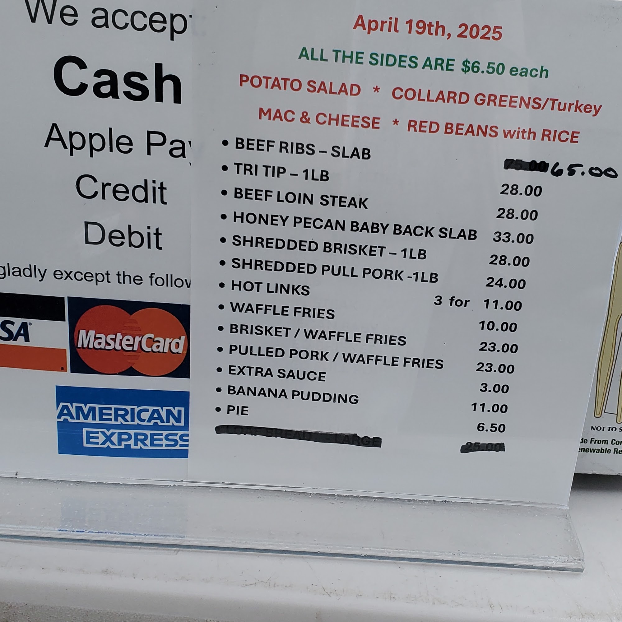 C Davis, Texas style BBQ Menu