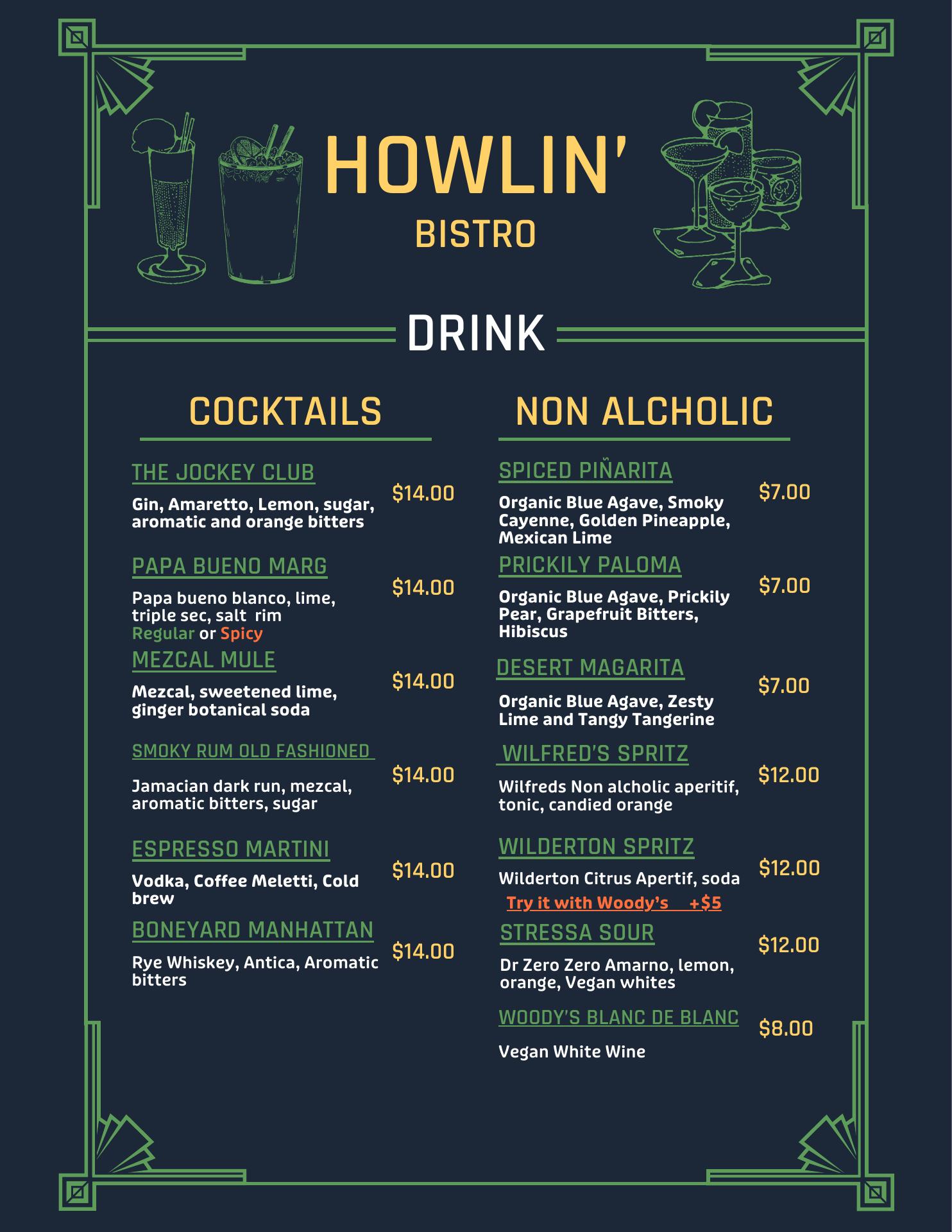 BoneYard's Howlin' Bistro Menu