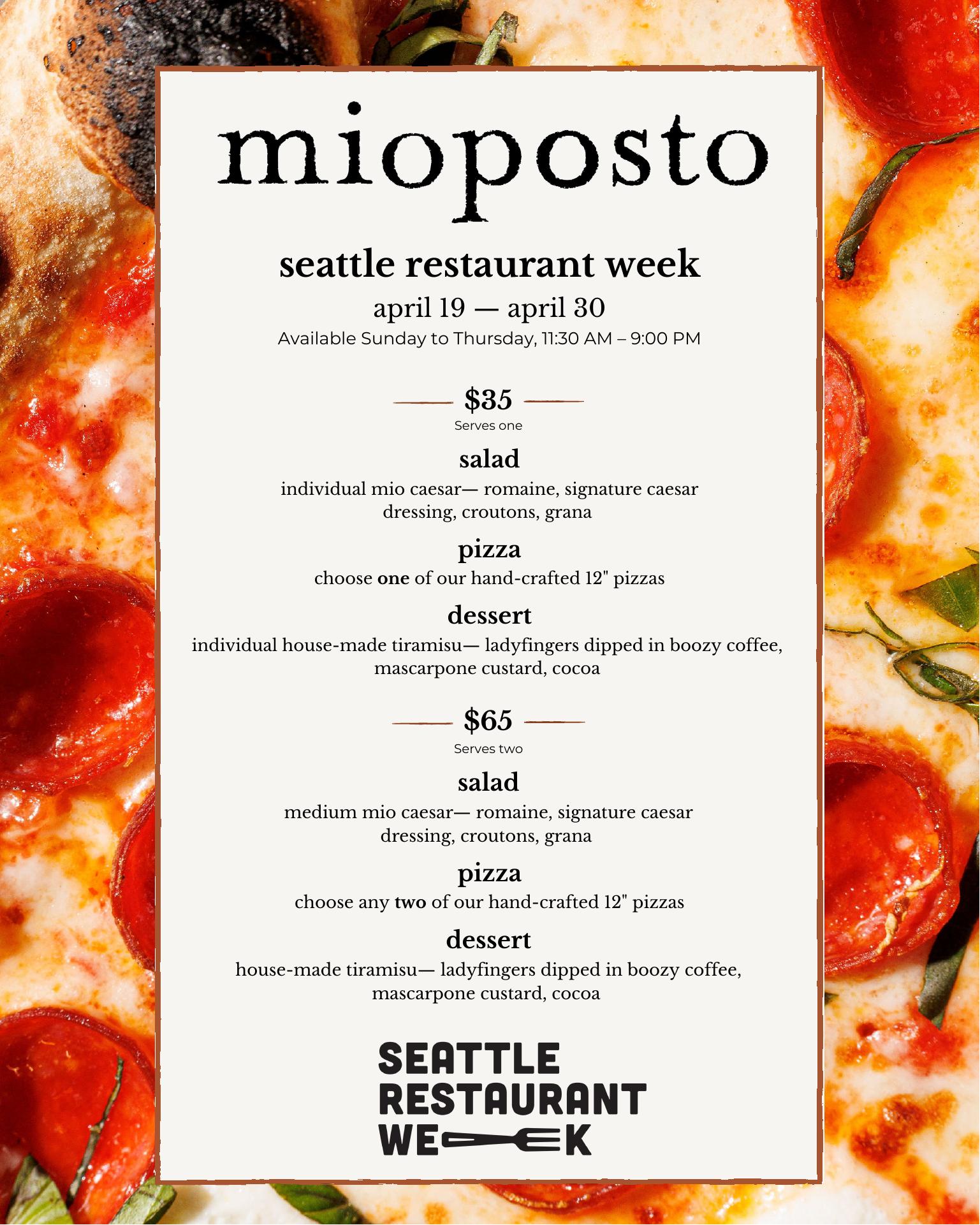 Mioposto Pizzeria Menu
