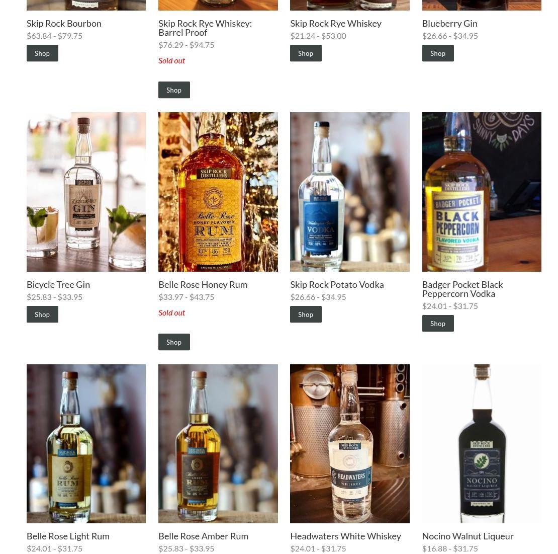 Skip Rock Distillers Menu