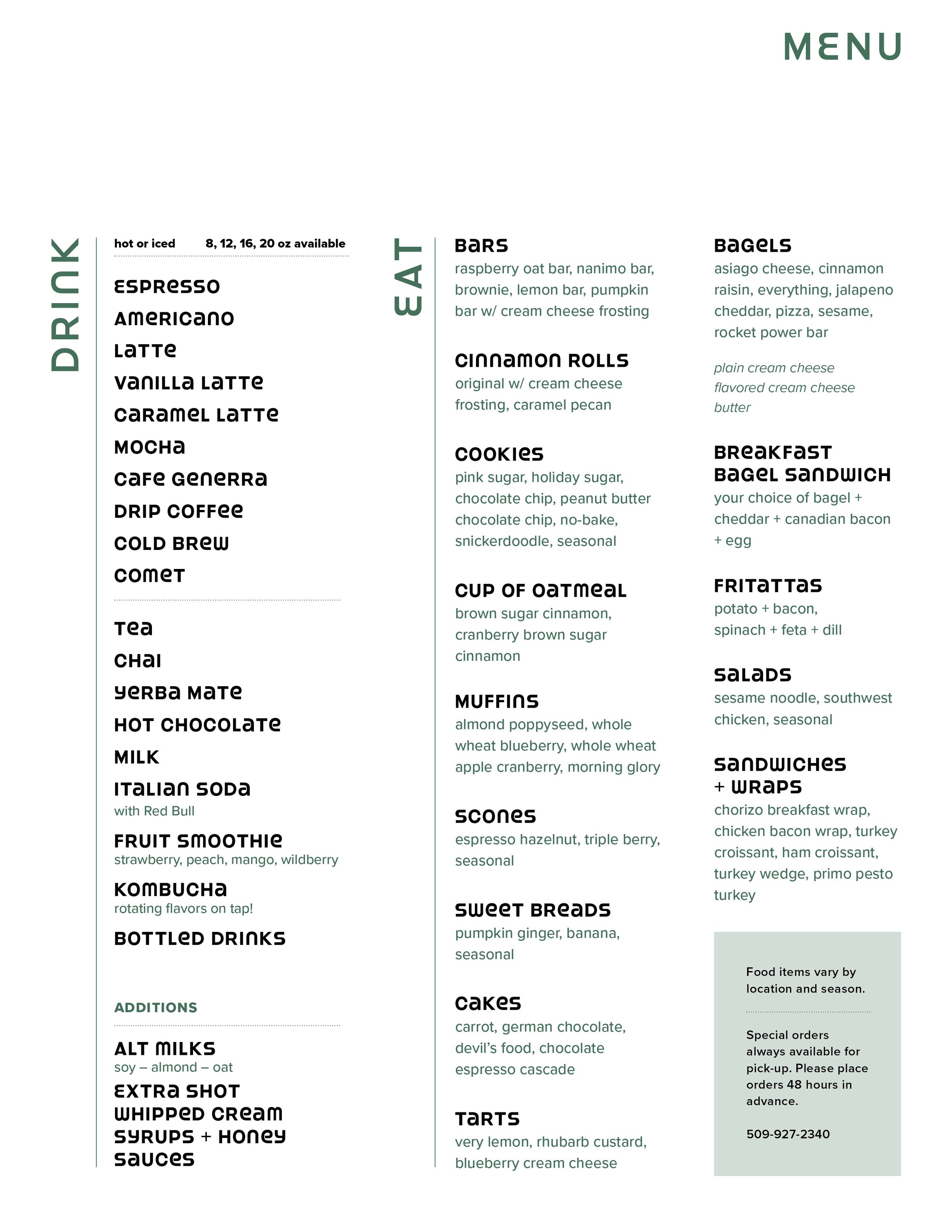 Rocket Bakery Production Facility Menu